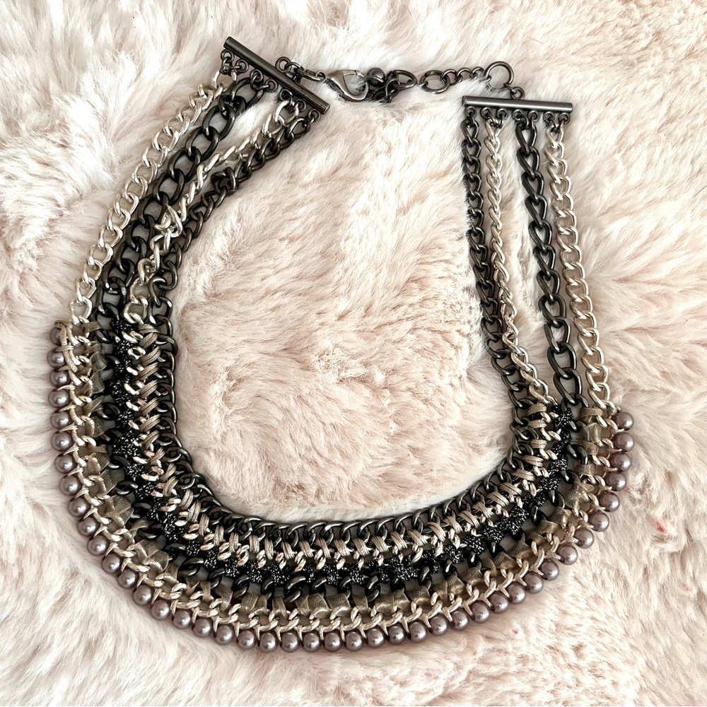 Express Silver Tone Multi Chain/Beaded Necklace